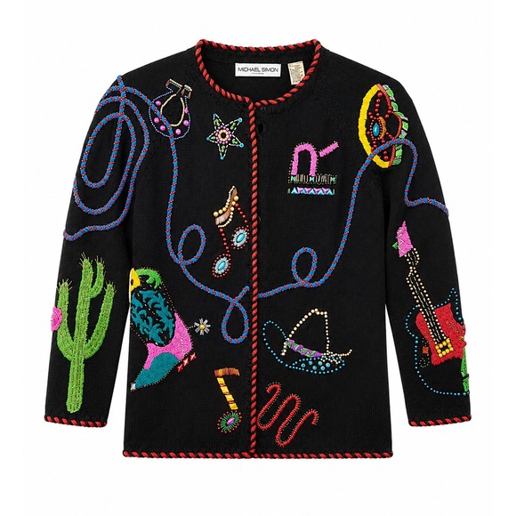 Michael Simon Sweaters - Vintage 90s Michael Simon Western Cardigan Sweater Beaded Cowboy Boots Cactus 2